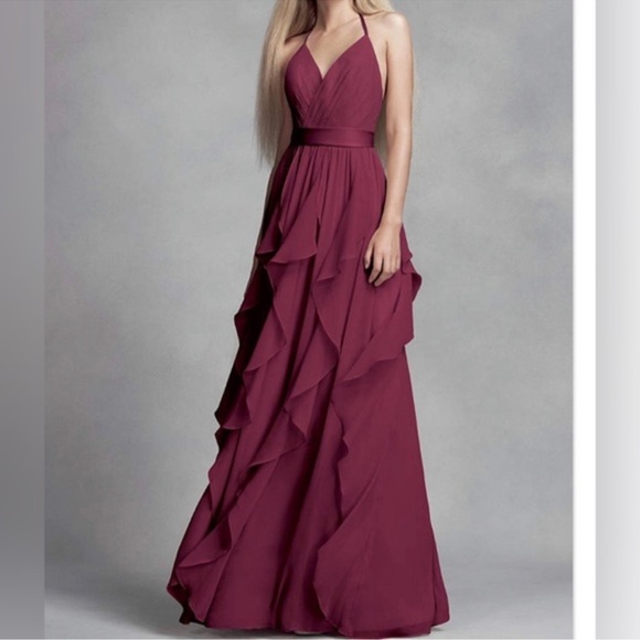 WHITE by Vera Wang halter chiffon bridesmaid dress in Wine - Picture 1 of 8